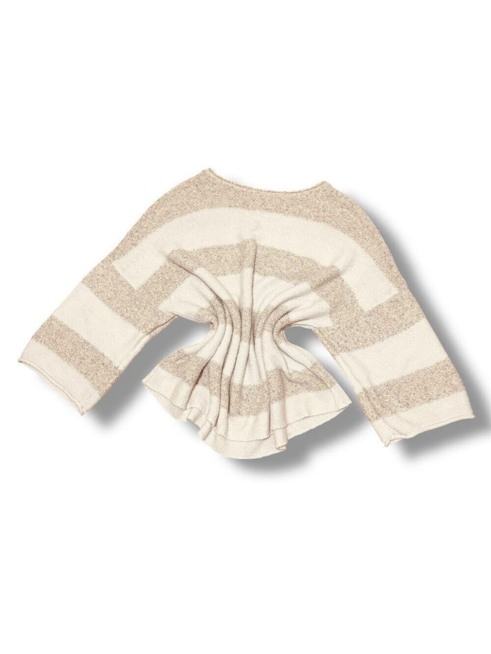 PureJill J. Jill White & Beige Cotton Striped Oversized Sweater - Large